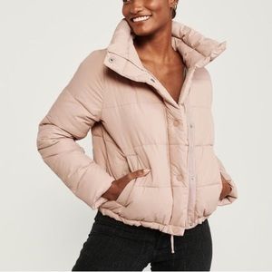 Abercrombie pink blush mini puffer coat jacket medium
